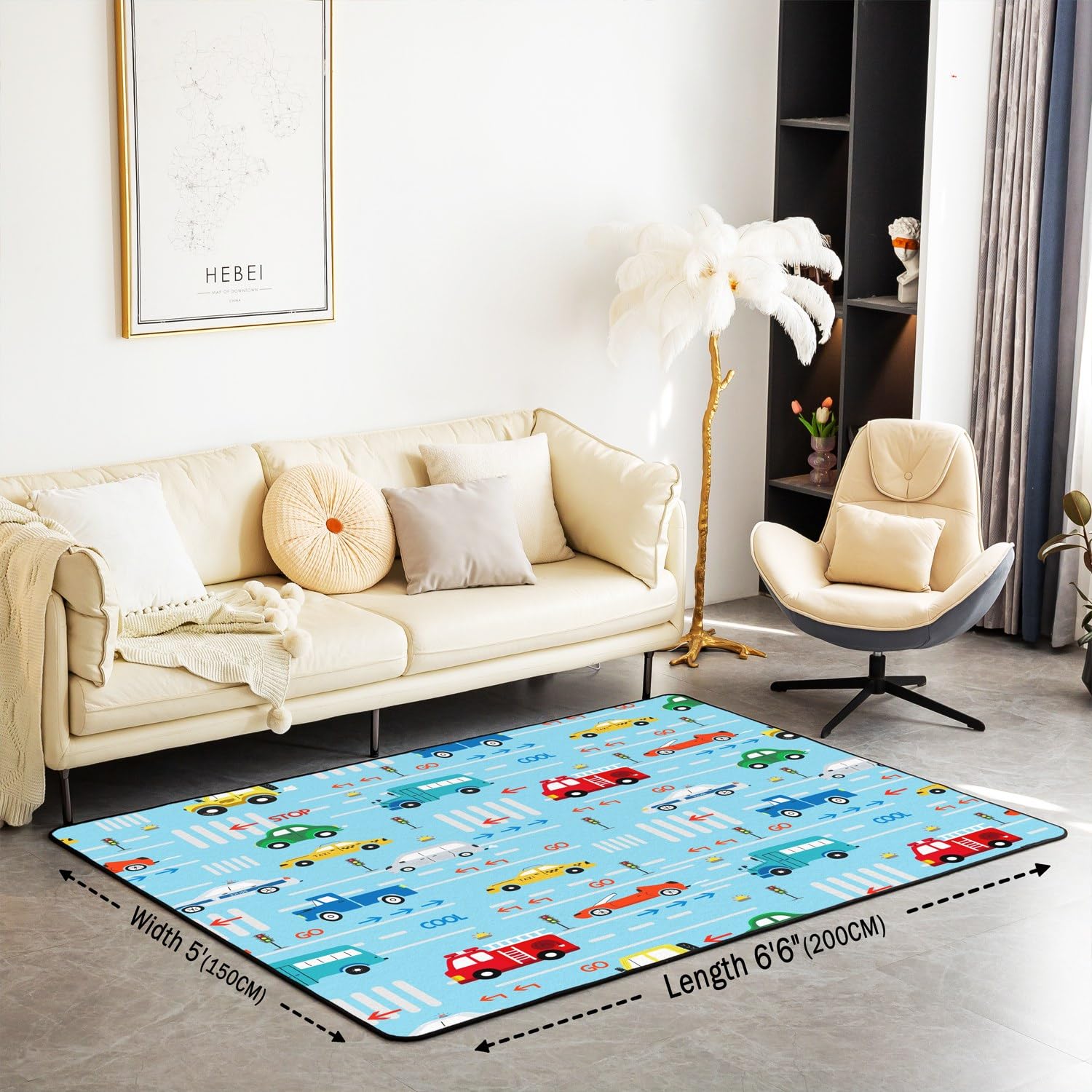 Tappeto per auto con cartoni animati, 150 x 200 cm, per bambini, veicoli di trasporto, auto, soggiorno, tappeti per ragazzi e ragazze, camion dei pompieri, tappeto decorativo per interni, tappetino b