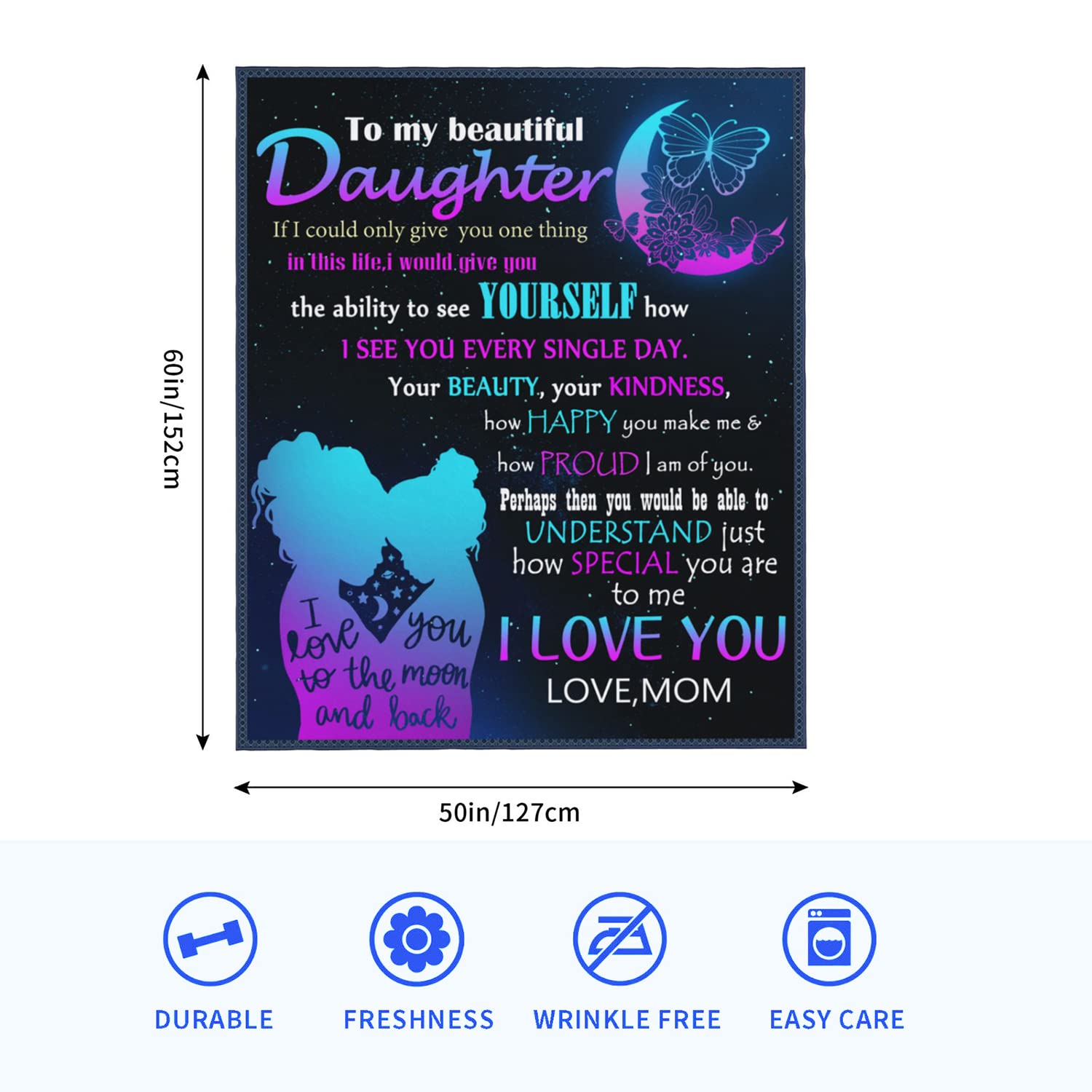 Aotximlat Regalo per figlia da mamma, a mia figlia coperta da mamma, figlia, regali di Halloween, Natale, compleanno per figlia (regalo per figlia da mamma, 152,4 cm di lunghezza x 127 cm Aotximlat Regalo per figlia da mamma, a mia figlia coperta da mamma, figlia, regali di Halloween, Natale, compleanno per figlia (regalo per figlia da mamma, 152,4 cm di lunghezza x 127 cm