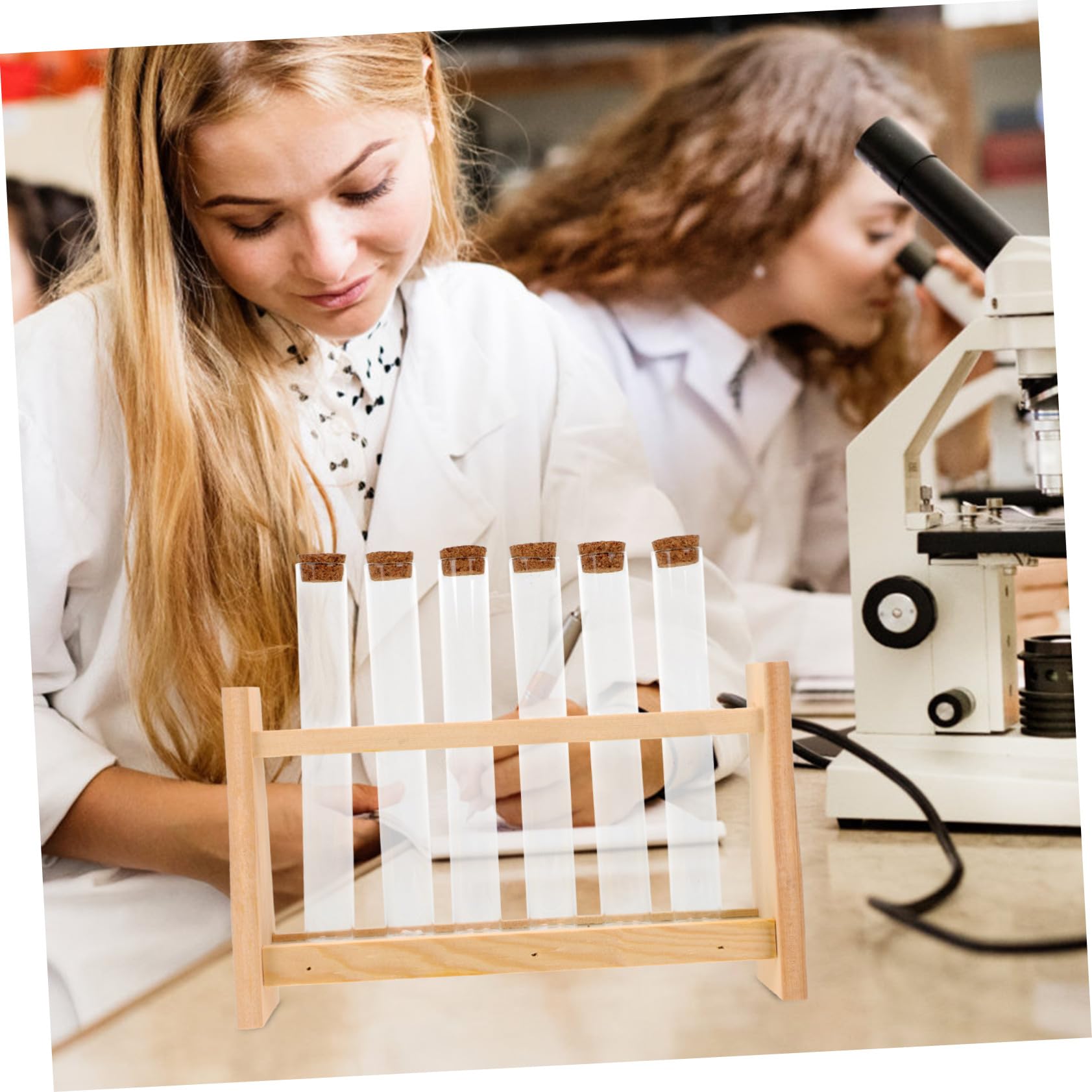IMIKEYA Supporto per Provette in Vetro con Portaprovette in Legno Supporto per Provette da Laboratorio Versatile per Esperimenti Scientifici Lezioni di Chimica e Uso Domestico Compatto e