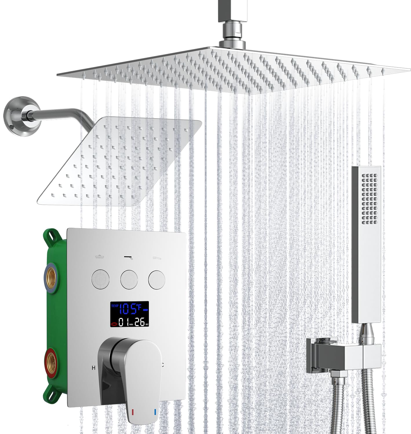 Système de douche complet affichage numérique double pomme 30,5 cm laiton
