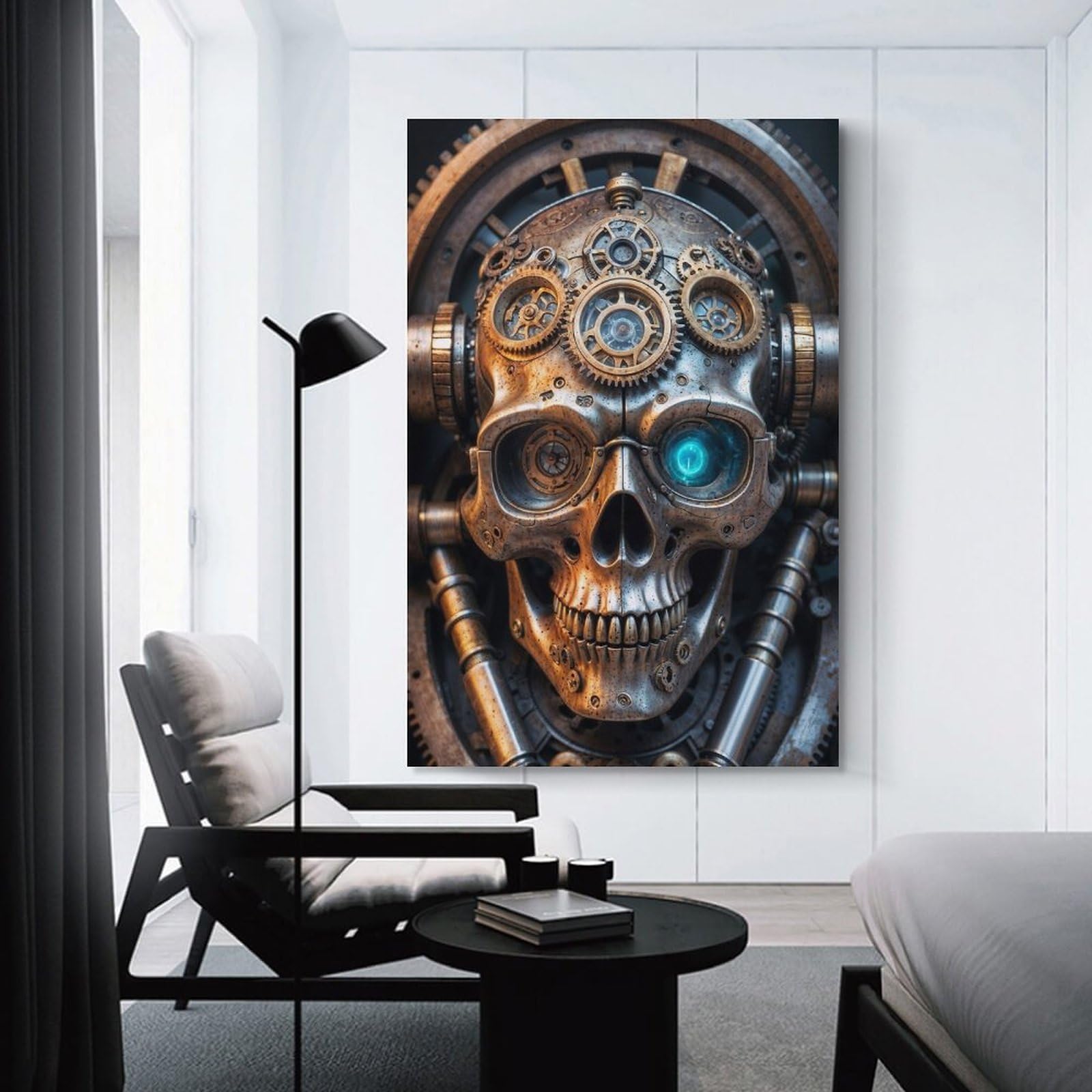 Junmoney Unframe-Industrial Steampunk Skull Canvas Wall Art Industrial Steampunk Skull, 20X30inch(50X75cm), For New Homes, Bedrooms Or Workspaces, Canvas Artwork With Gifting Potential