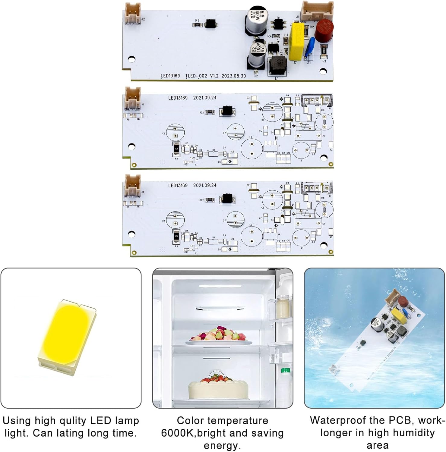 1 pc x W10515058 and 2 pc x W10515057 Refrigerator Freezer Main LED Light and Driver for Whirlpool Kenmore Maytag,LED Light Set -Replaces WPW10515057 AP6022533 PS11755866 -(3 Pack Led)