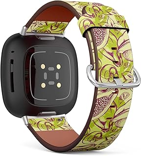 CJBROES Replacement Leather Watch Band, Compatible with Fitbit Versa 3 and Fitbit Sense of Wristband Bracelet Accessory - Decorative Tropical