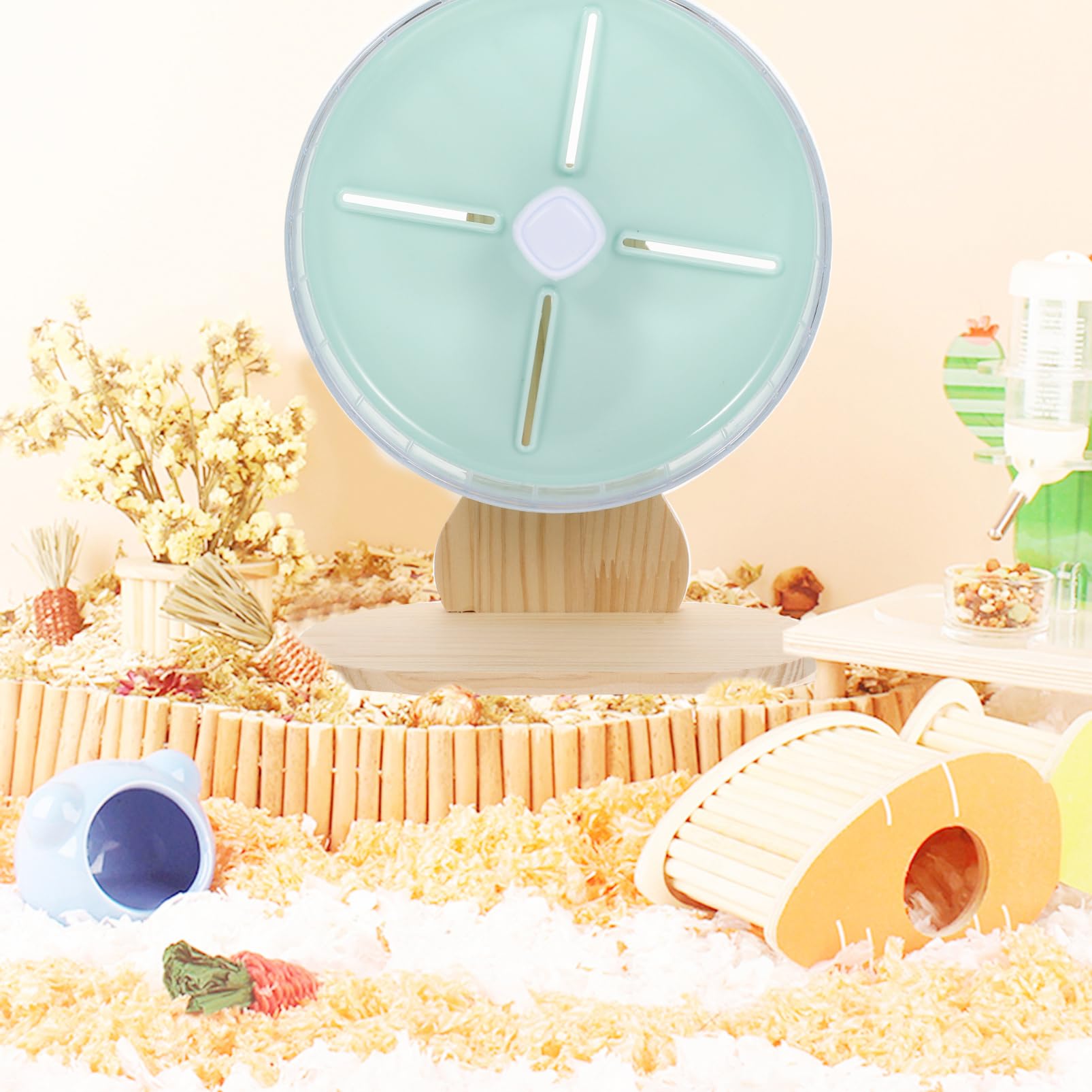 UKCOCO 1 Ensemble De Roue De Course pour Hamster avec Exercice Hamster Silencieux Roue pour Animaux De Compagnie De Silencieuse De Domestique en Bois Green