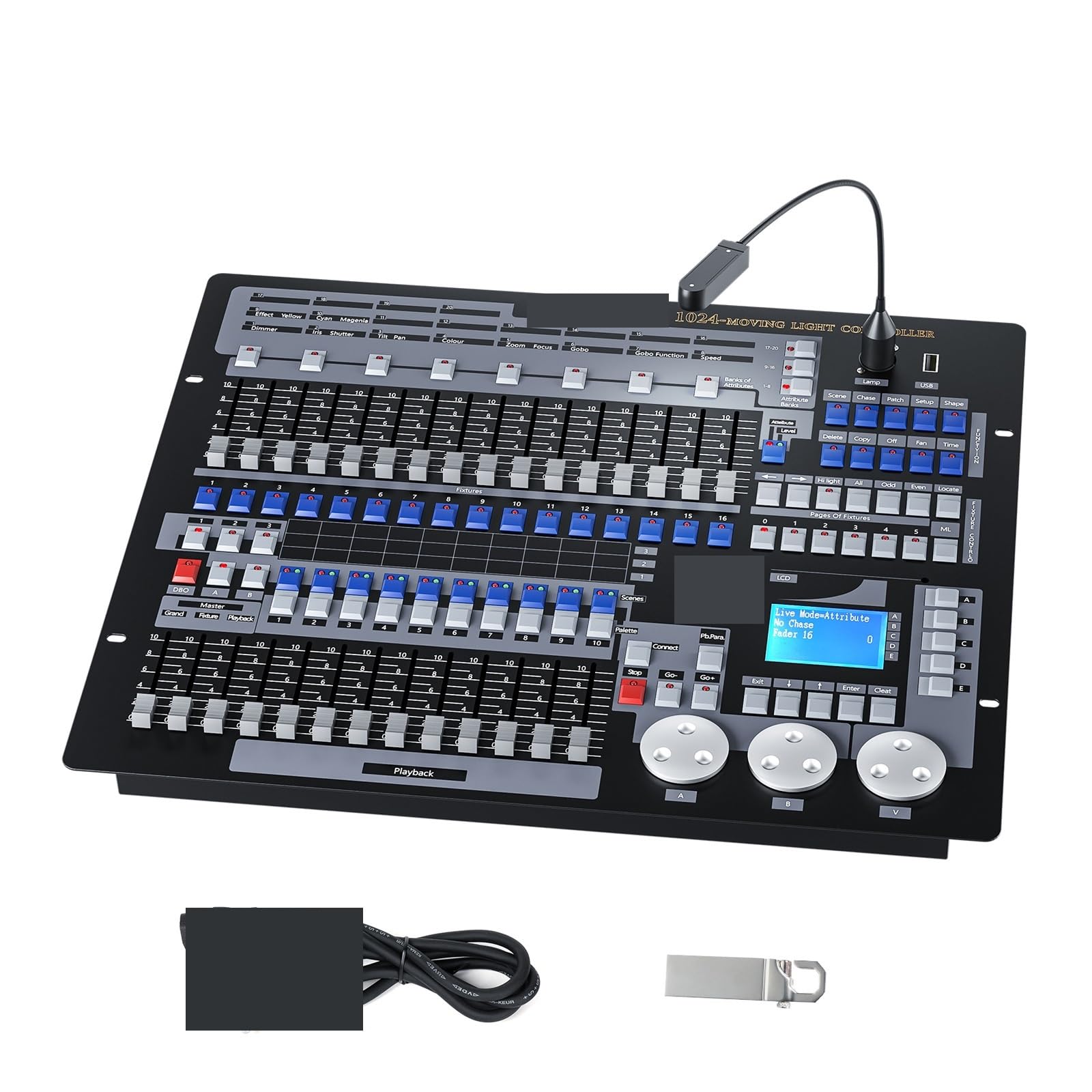 DMX-Controller, 1024 DMX Controller DJ Ausrüstung Dmx 512 Konsole Schwarz Große Bühne Beleuchtung Controller for Live Konzert KTV DJ Club für volle Kontrolle(Only Console)