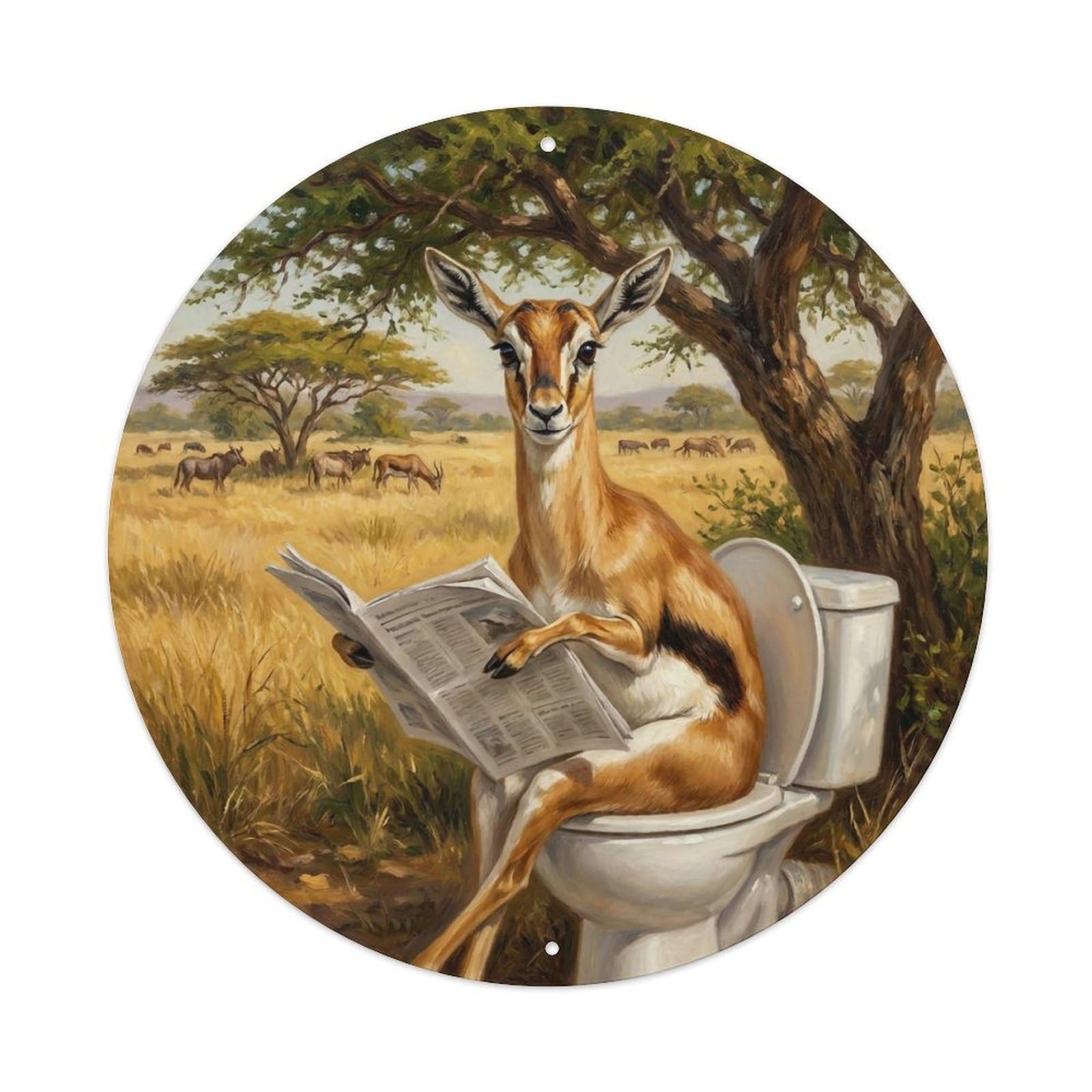 Gazelle On Toilet Humorous Bathroom Acacia Shade Reads Metal Tin Sign