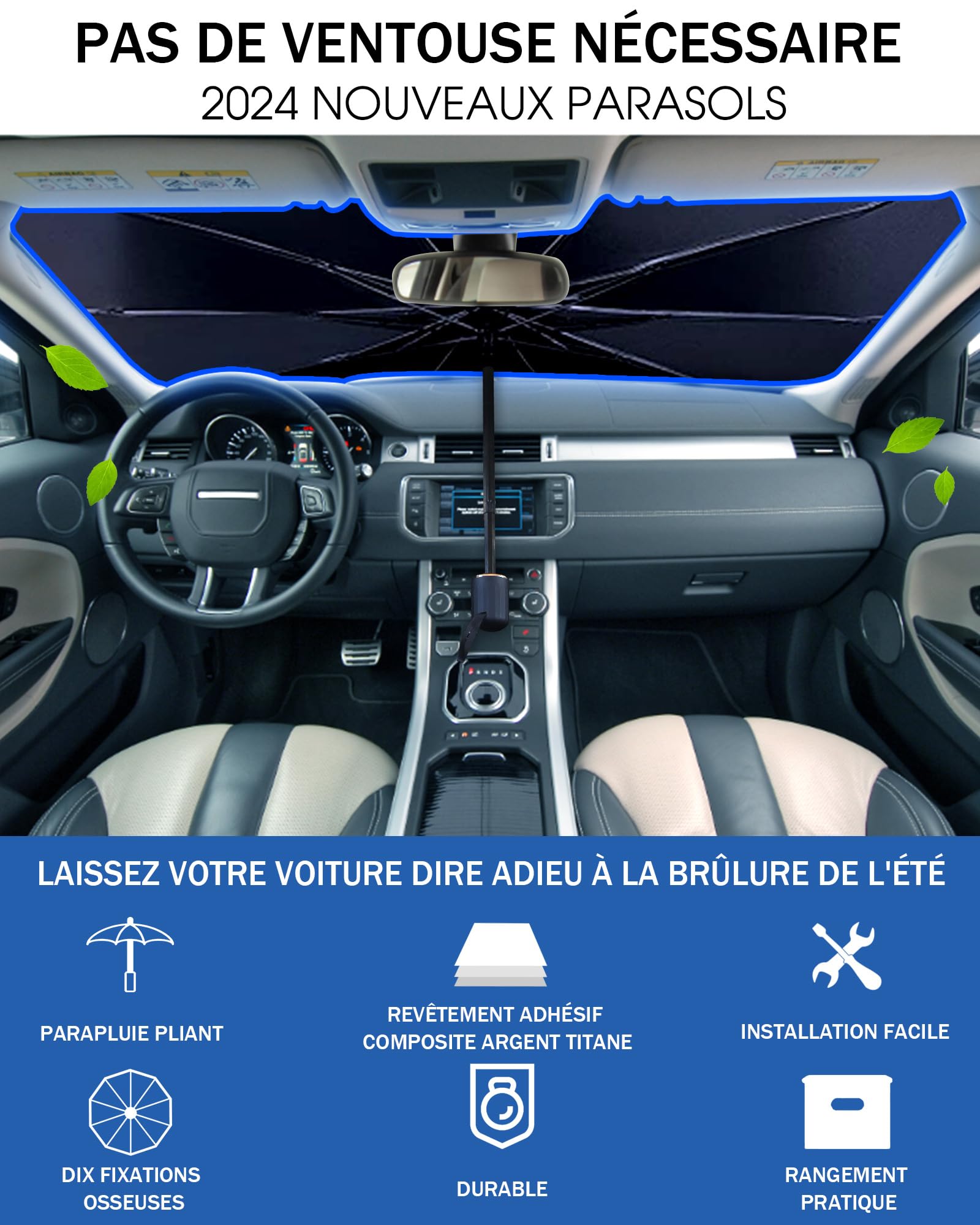 Pare-Brise Pliable, Pare-Soleil Parapluie pour Voiture, Protection UV Couverture Flexible