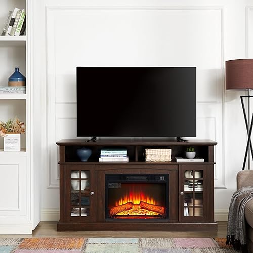 Miniatura 10 de SUNLIFER Centro de entretenimiento de granja de 58 pulgadas soporte de TV de madera espresso para TV de 60 pulgadas  Consola de TV rústica alta para