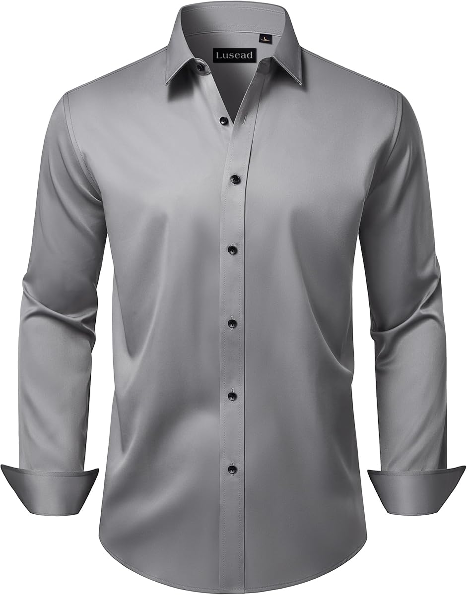 Men's Dress Shirts Long Sleeve Stretch Wrinkle Free Wedding Formal Business Button Down Shirt