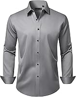 Lusead Men's Long Sleeve Stretch Wrinkle-Free Slim Fit Dress Shirt for Wedding Formal Business