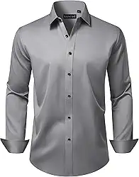 Camisa social masculina de manga comprida, elástica, sem rugas, para casamento, formal, negócios, com botões