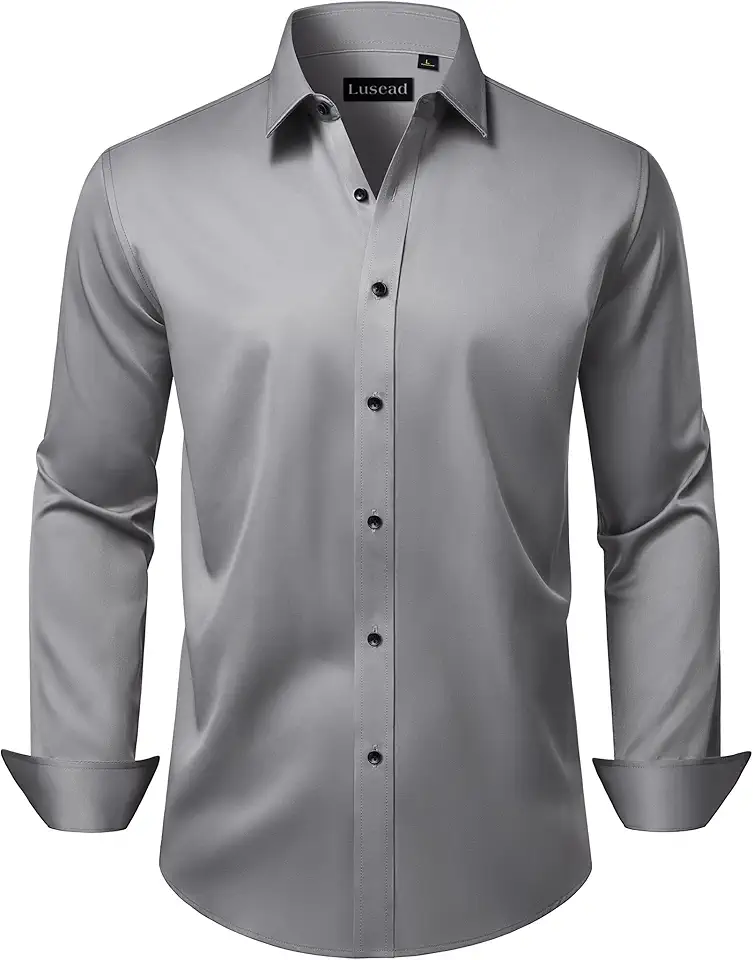 Camisa social masculina de manga comprida, elástica, sem rugas, para casamento, formal, negócios, com botões