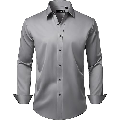 Men's Dress Shirts Long Sleeve Stretch Wrinkle Free Wedding Formal Business Button Down Shirt
