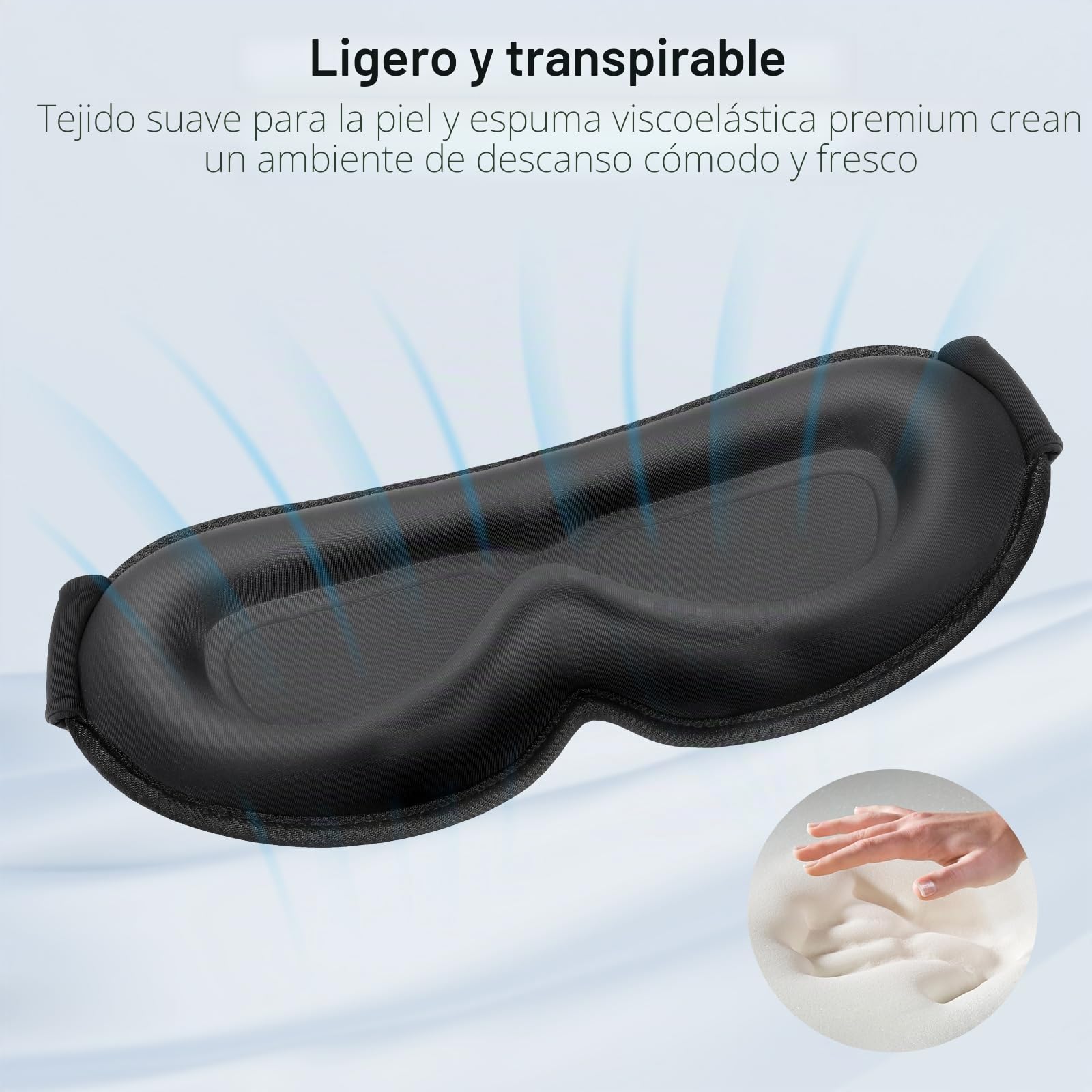 Gritin Antifaz para Dormir para Mujer y Hombre, Anti-Luz Máscara de Dormir Sin Presión Ocular - Diseño Ergonomico 3D para Las Pestañas y Los Movimientos Oculares, Ultrasuave & Cómodo Sleep Mask