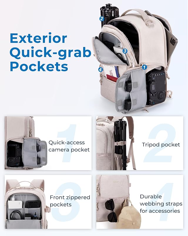 Rucsac foto BAGSMART pentru aparate DSLR și SLR, geantă de voiaj 2 în 1 cu baretă de umăr, compatibil cu iPad de 12,9 inchi, pentru Sony, Canon, Nikon