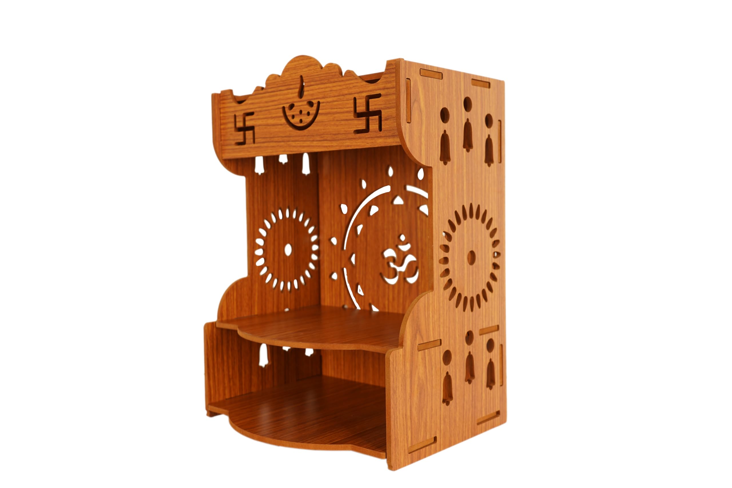 AR ART Wooden Polished Temple Om Saathiya Design Temple for Home and Office Puja Mandir for Home Wall Mounted (L-10.50, W-8.25, H-14.25 Inch) (Light Brown) Style_47