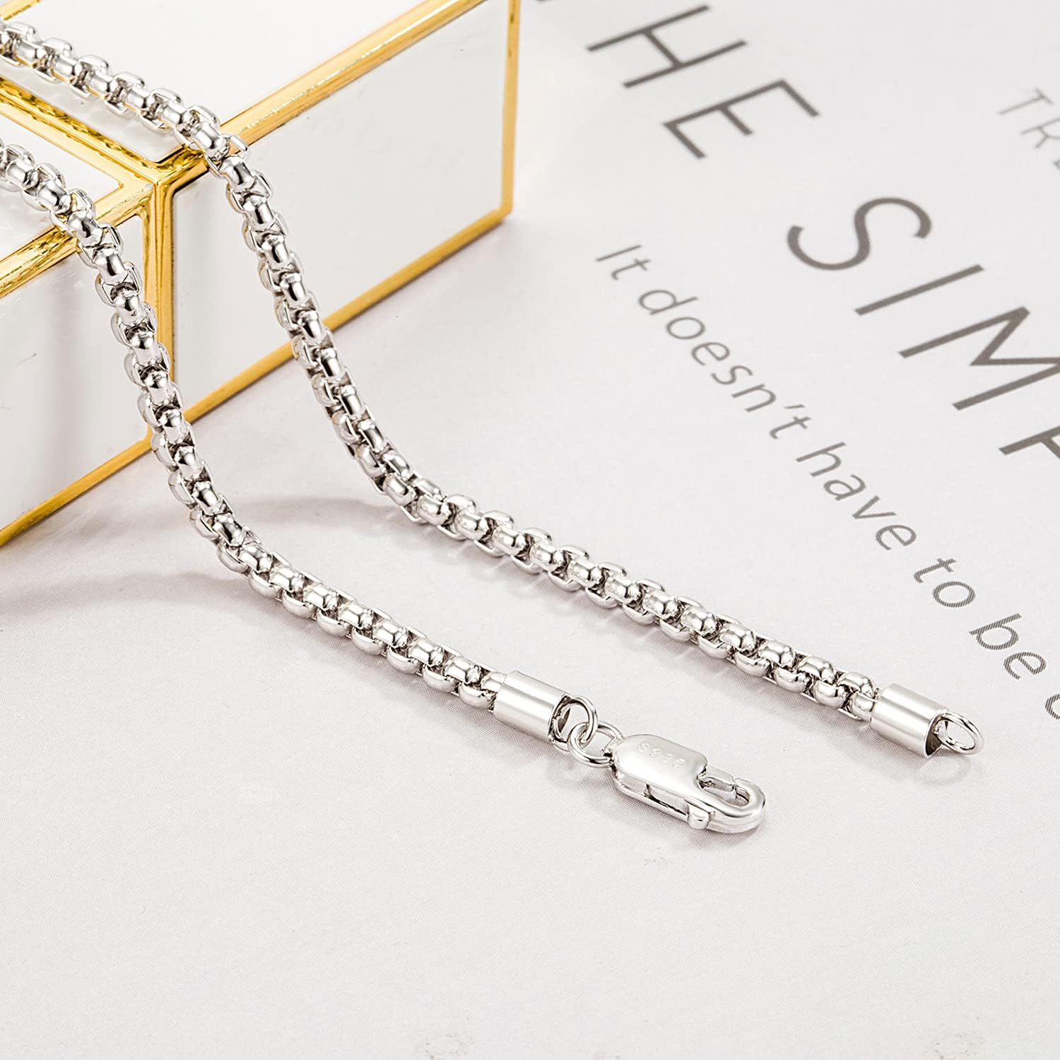 Dankadi Italy Design 925 Sterling Silver Necklace Men & Women 3MM Square Rolo Link Round Box Chain Chokers 18" 20" 22" 24" 26" 28" Jewelry - Image 5