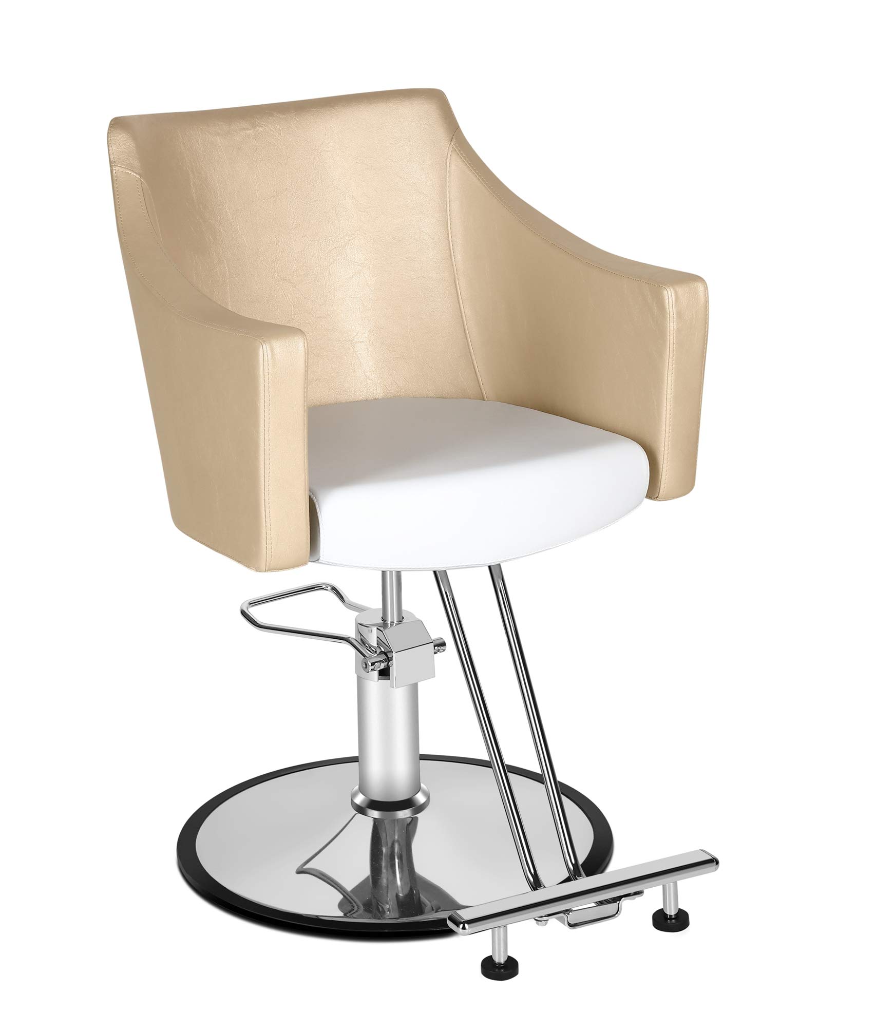 BeautyRiver Gold Classic Hydraulic Barber Chair Salon Beauty Spa Styling Chair-White/Gold