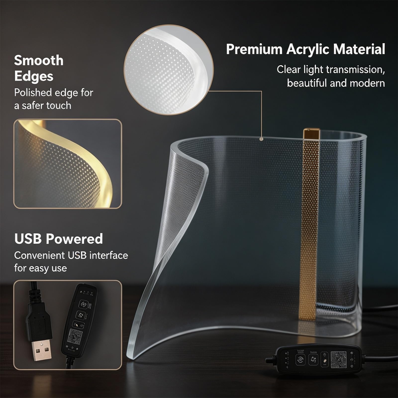 Sensoryczna lampa biurkowa RGB, zdalne sterowanie, port USB | 3 tryby sterowania, materiał akrylowy, nastrojowa lampa biurkowa, wychwytująca dźwięk, do pokoju e-sportowego, sypialni
