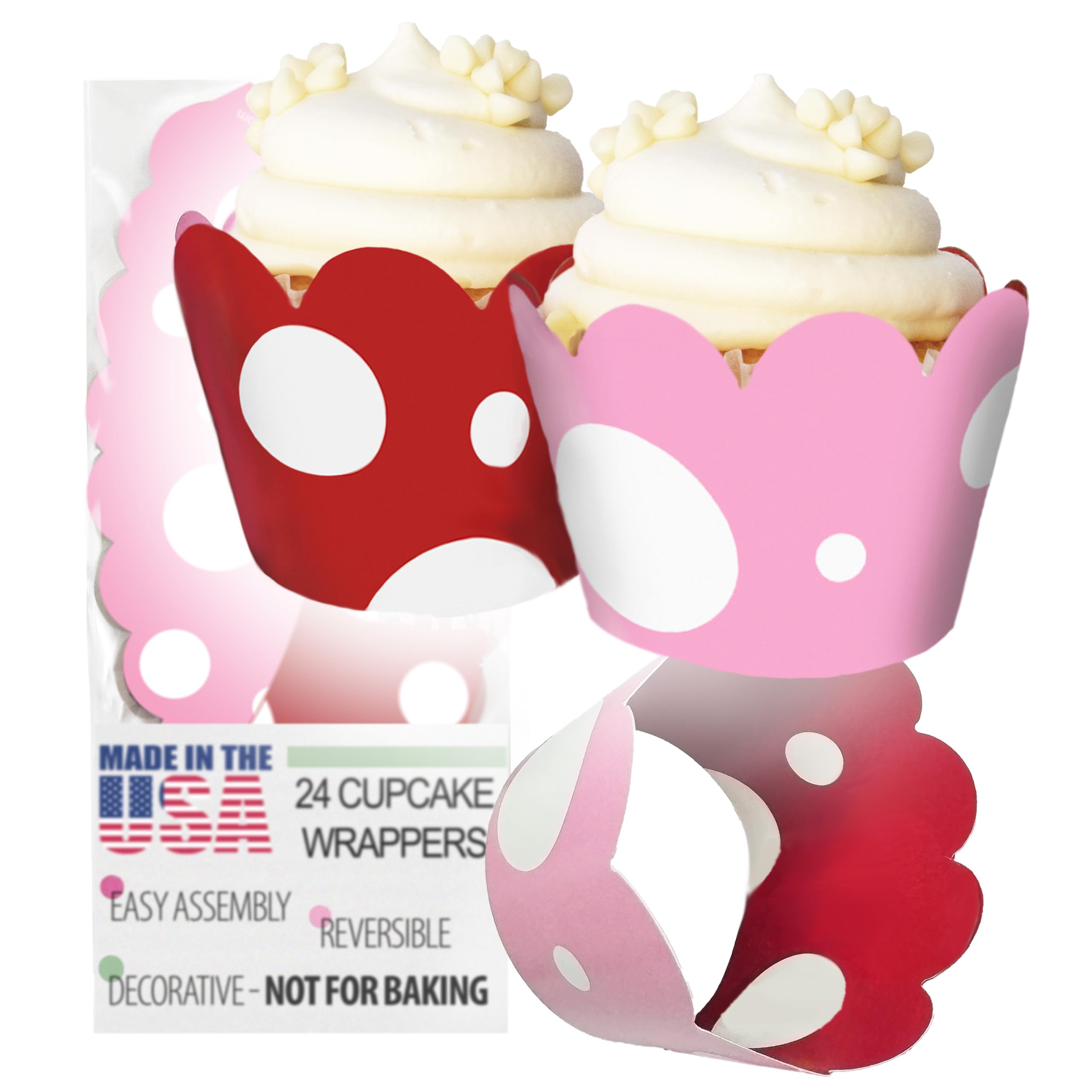 Cupcake Wrappers - Wedding, Bridal & Baby Shower, Birthday Party Supplies, Gender Reveal, Reversible Dessert Wrap - Holiday Christmas, Valentine's Day