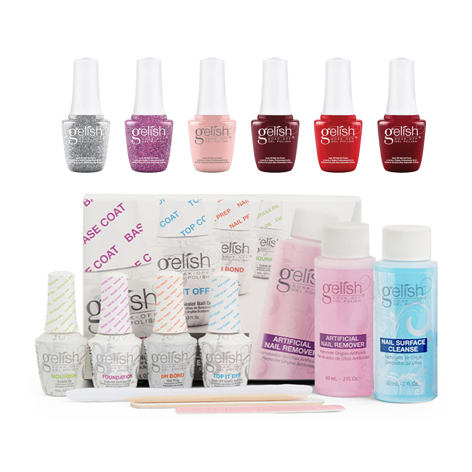 Gelish Mini Marilyn Color Collection 9 mL Soak Off Gel Nail Polish Set with Marilyn Monroe Inspired Colors and Basix Care Kit with Remover & Cleanser