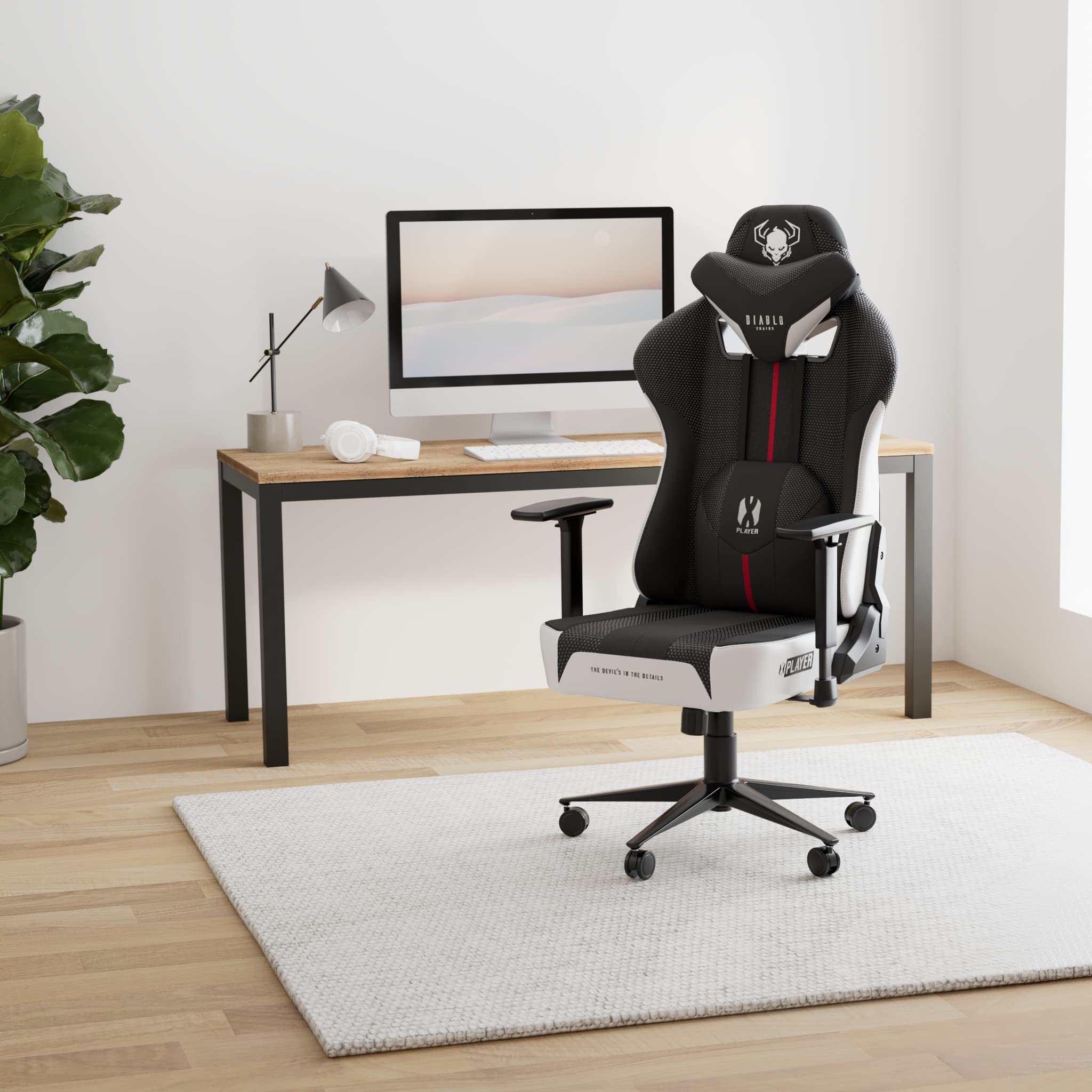 Diablo Silla Gaming Tela X-Player 2.0 - Silla Gamer con Reposabrazos 3D - Cojín Cervical/Lumbar Función de Balanceo - Silla de Oficina 160 kg - Cadeira Gaming Ergonómica - King (XL)