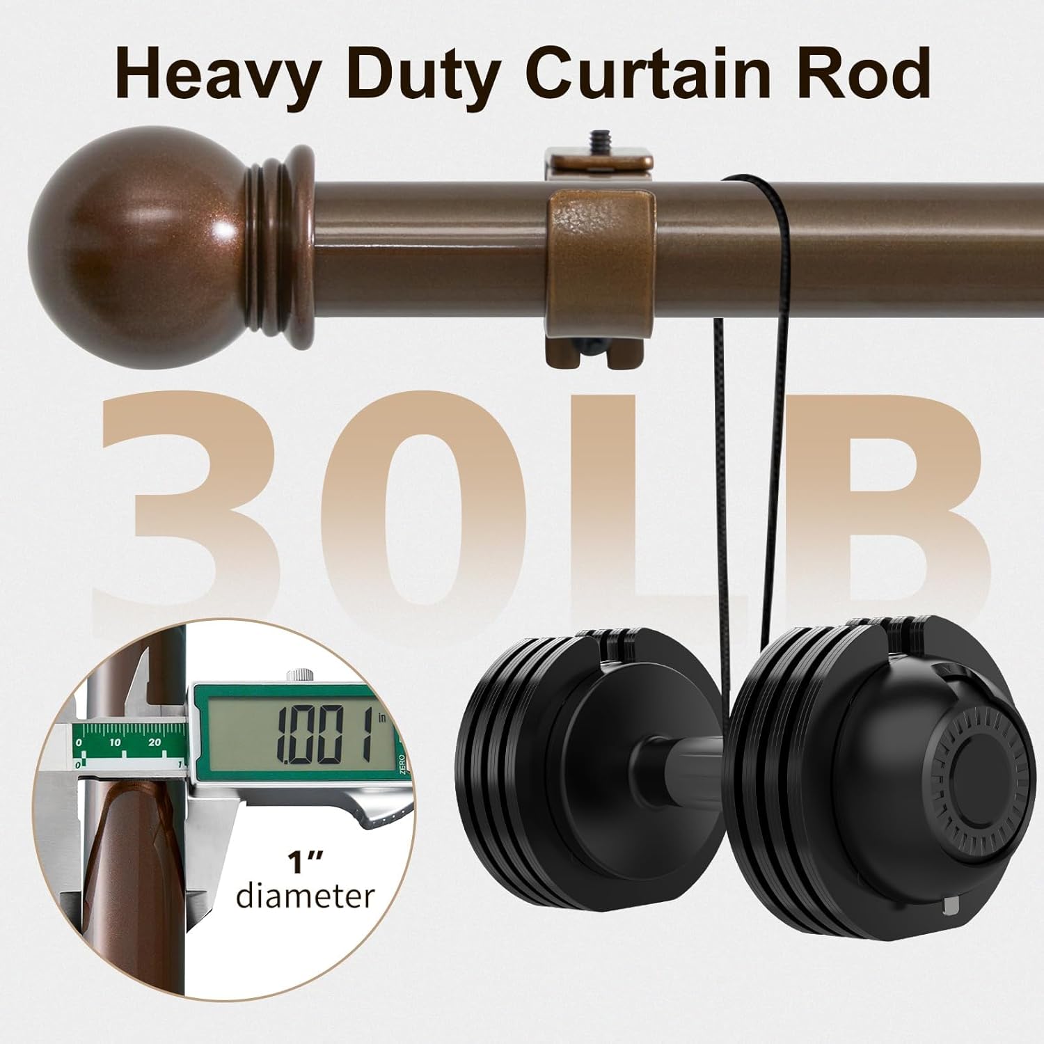 Curtain Rods for Windows 16 to 48 Inch (1.3-4 Feet), 2 Pack 1 Inch Diameter Adjustable Curtain Rod with Ball Finials, Heavy Duty Metal Drapery Rod Holds up to 30 lbs for Kitchen Bedroom WAZLEX Bronze
