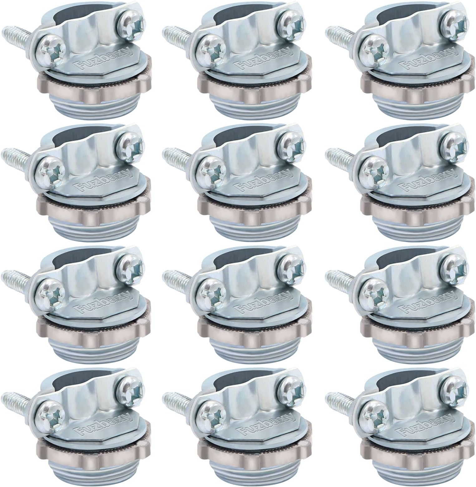 12pcs 1/2Inch Clamp Type Cable Connectors for Metallic Conduit Protect Cables Silver-Zinc