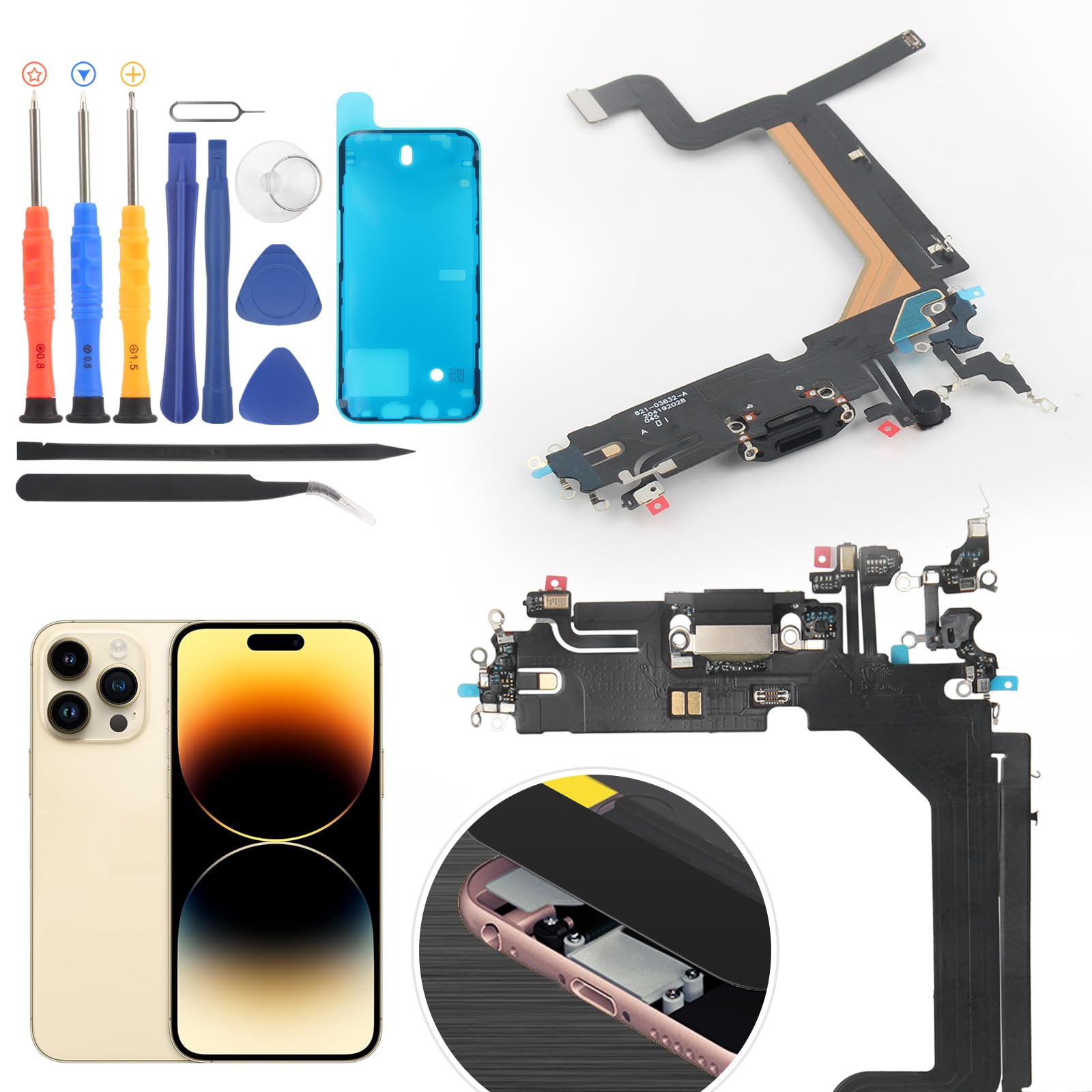 RongZy Connettore Dock per iPhone 14 PRO Max Dock Charging di Ricambio Presa di Ricarica Cavo Flessibile con Strumenti