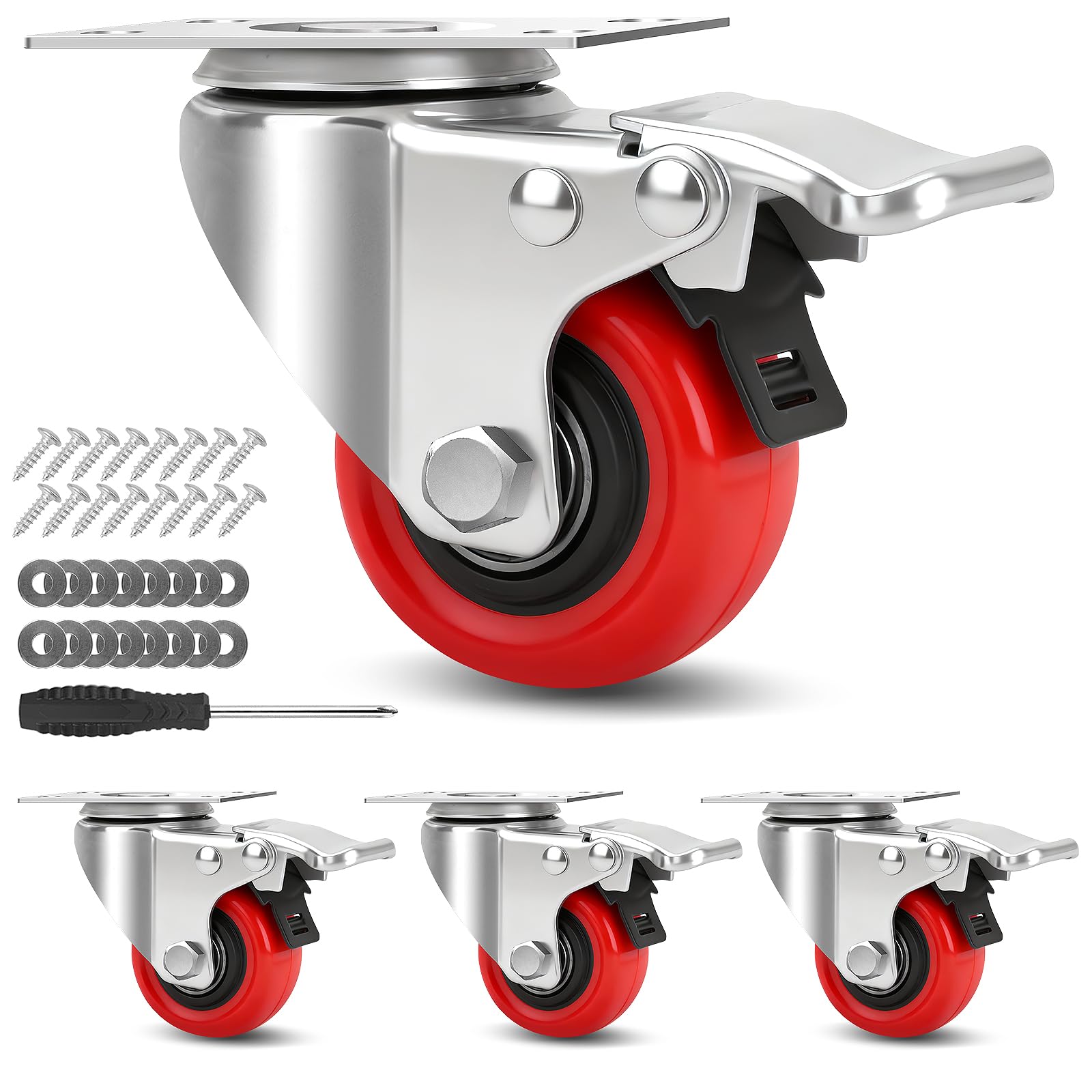 Heavy Duty Swivel Casters with Brake - Set of 4 -8