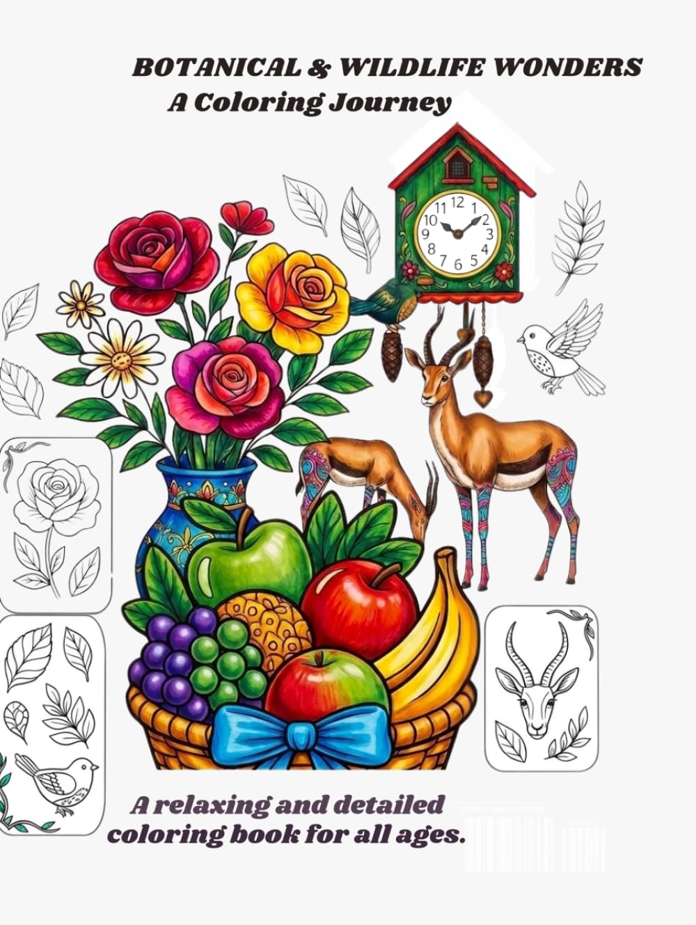 Botanical & Wildlife Wonders: A Coloring Journey: 100 Beautiful Nature Scenes Featuring Roses, Exotic Birds, and African Wildlife for Stress Relief and Relaxation.