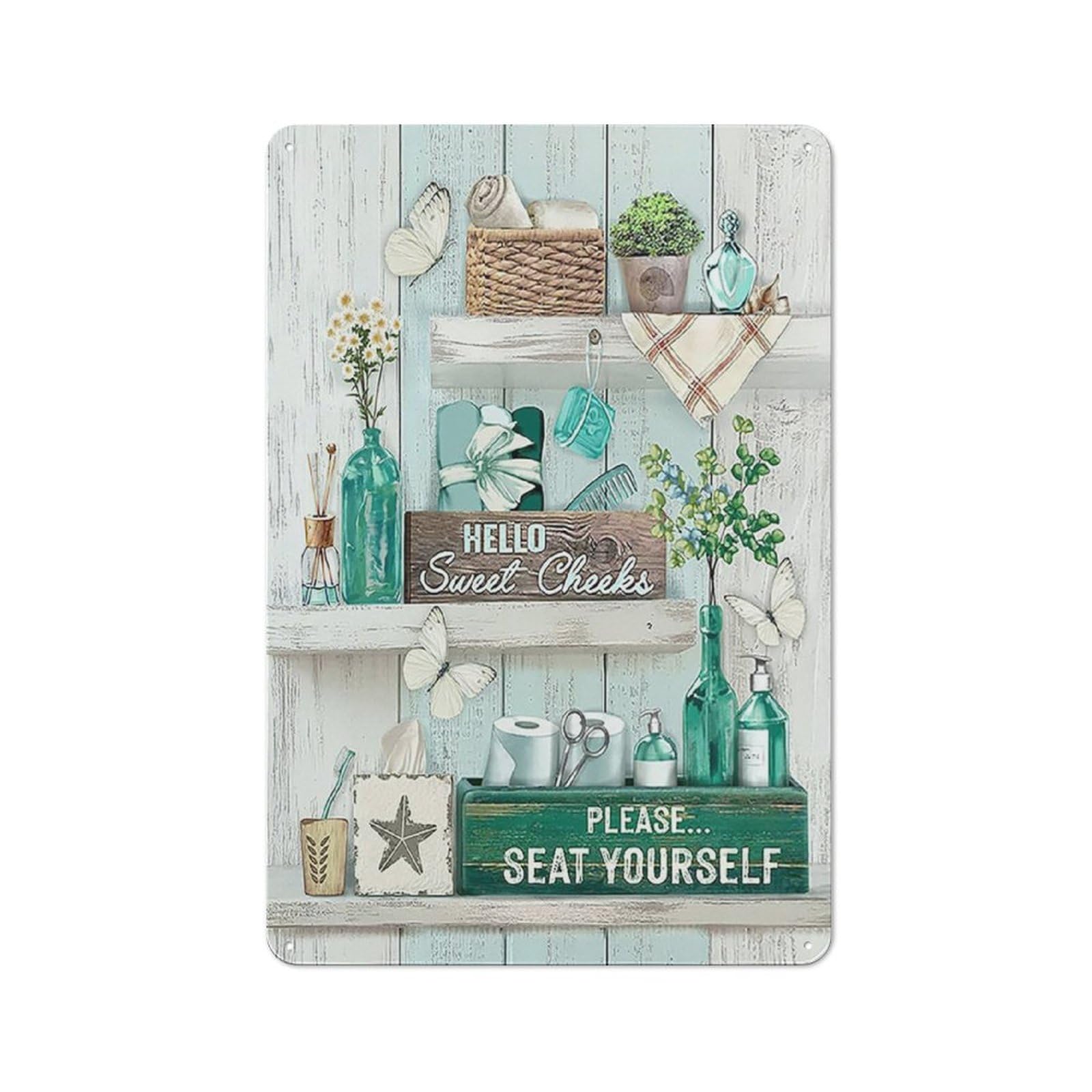 kisoyo Rustic Metal Tin Sign Bathroom Decor Wall Art Rustic Bathroom Wall Art Green Teal Bathroom Pictures Bathroom Signs Home Decorations For Bathroom 8x12Inch