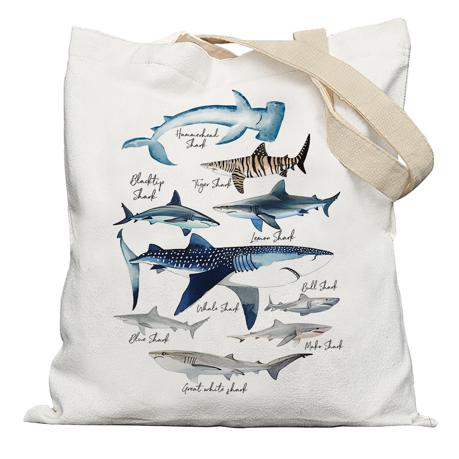 APJYM Beach Shark Canvas Tote Bag, Species Themed Gifts for Lovers, Reusable Grocery Bags