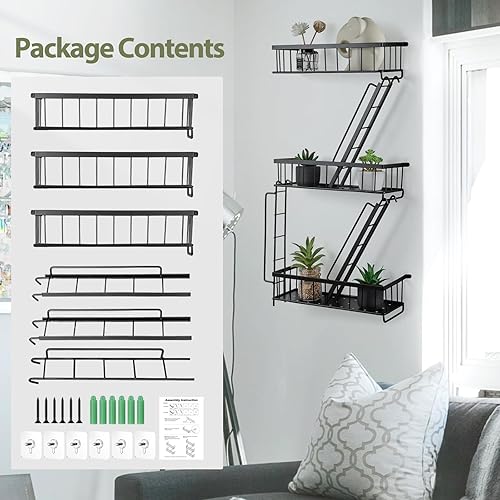 Miniatura 8 de Estante de pared Fire Escape Estante decorativo de escalera de Nueva York, estante flotante de arte de pared, estantes de metal negro