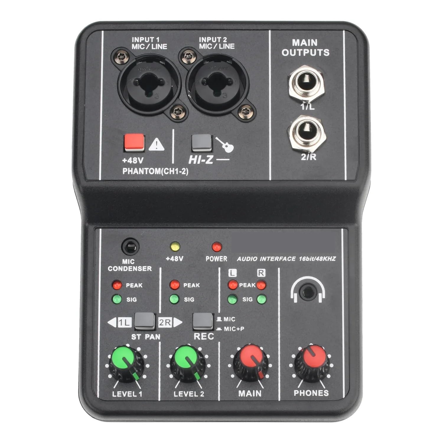 Interfaz portátil Consola de sonido profesional Grabación y arreglo de 2 canales Tarjeta de sonido USB