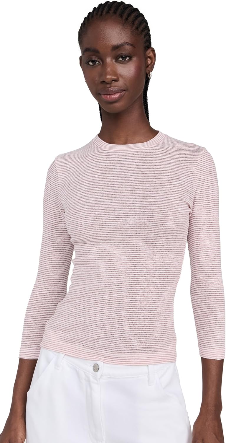 Vince Women's Micro Stripe 3/4 Sleeve Crew Neck Tee