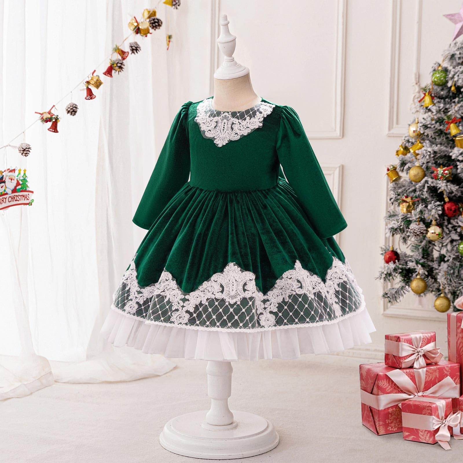 Tutu Ballet Niña Tutu Niña Falda Fin de Semana Casual Vestido De Manga Larga con Apliques Elegantes, Tutú Festivo Ideal para Navidad, Año Nuevo Y Celebraciones Decembrinas