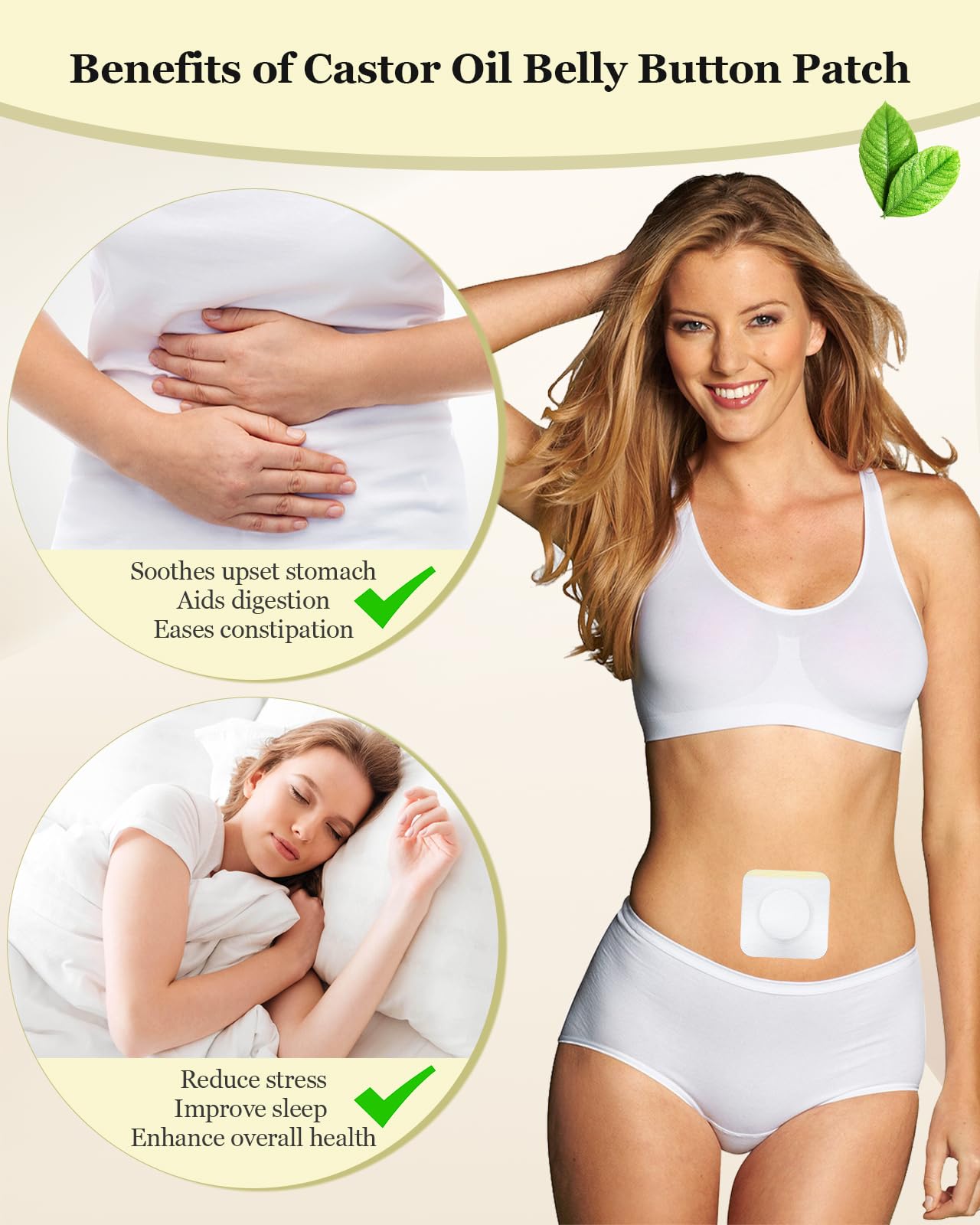 30Pcs Castor Oil Pack Wrap for Belly Button, Disposable Self-Adhesive Castor Oil Patches Pads with High-Absorbent Hypoallergenic, Portable Belly Button Patch Compress Anti Leakage No Wash