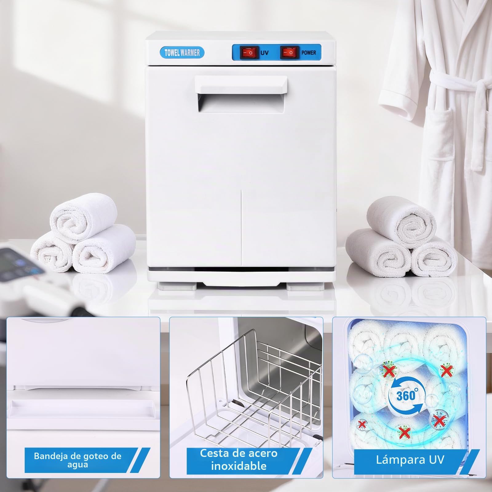 iklestar Calentador de Toallas, 5L Calentador de Toallas gabinete estetica con Clip, pequeña Caja de calefacción de Toalla portátil para Facials SPA salón de Belleza