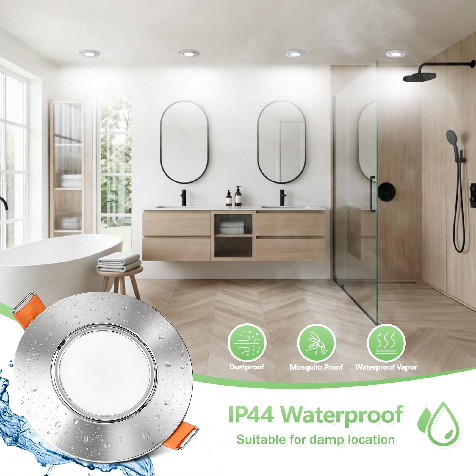 YindaLux Foco LED empotrable 230V Regulable IP44 5W Ultrafino, Corte 68-80 mm, 3000K/4000K/6000K, Orientable 45°, Focos de techo para Baño Cocina Níquel, Pack de 12