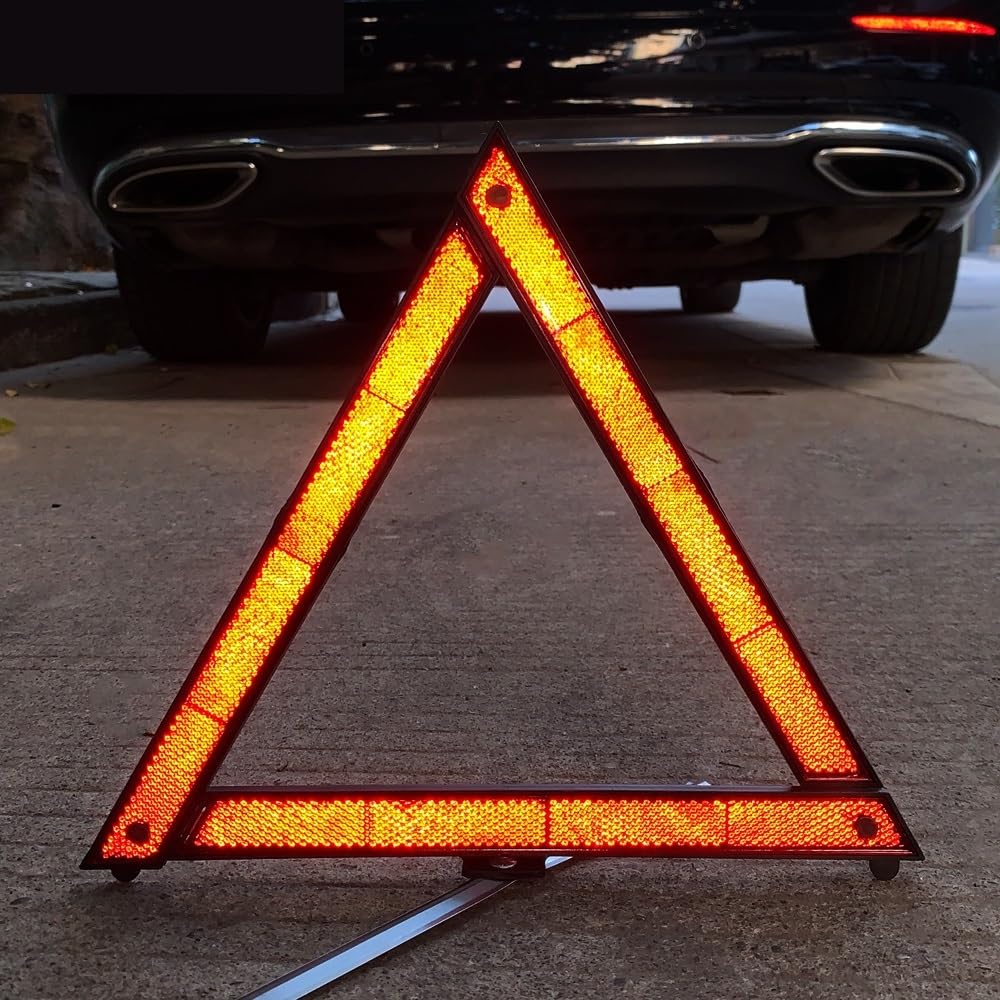 Triangolo Auto Treppiede Riflettente per avviso di Sicurezza Emergenza per Catarifrangente Triangolare Pieghevole per Auto | PC-4