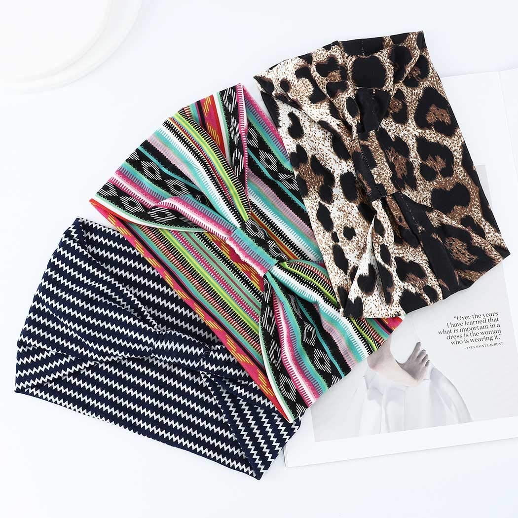 GORTIN Boho Headbands Leopard Hair Bands Knoted Turban Stretch Twist Head Wraps Stripe Cloth for Women and Girls 3 Pcs (Boho) : Beauty & Personal Care