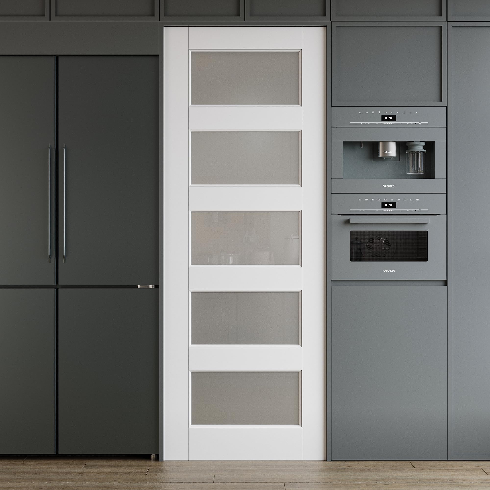 WINSTELLAR 30 x 80 5-Panel Prebuilt Interior Frosted Glass Door Slab, Paintable Interior Doors for Home, Bedroom, Pantry, Laundry Room as Prehung,