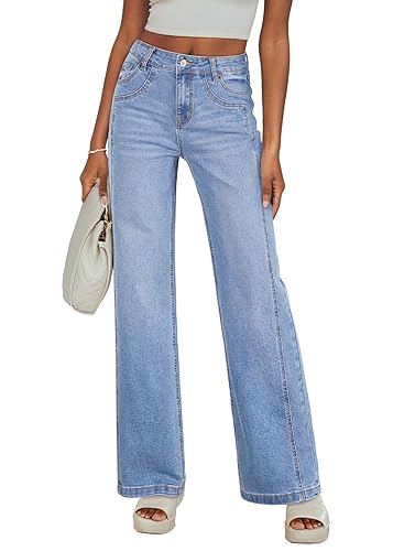 Sidefeel Women's Wide Leg Jeans High Waisted Stretchy Jeans Straight