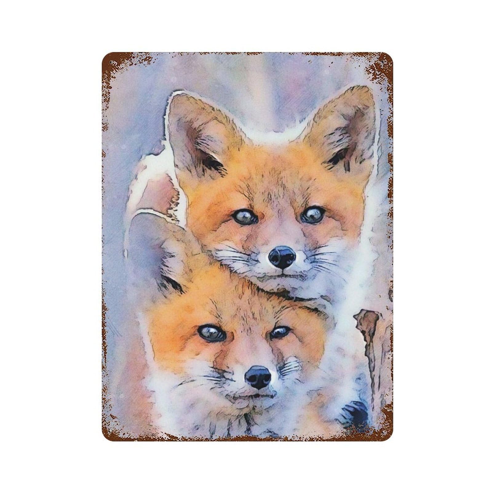 Garage Style Twins Fox Rusty Metal Tin Sign 15.7"x11.8", Industrial Home Decor for Bar And Workshop