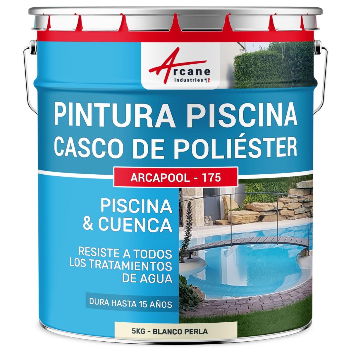 ARCANE INDUSTRIES Pintura para piscinas y depósitos de fibra de vidrio - ARCAPOOL - 175-5 kg (hasta 15m² para 2 capas) Blanco Perla - RAL 1013