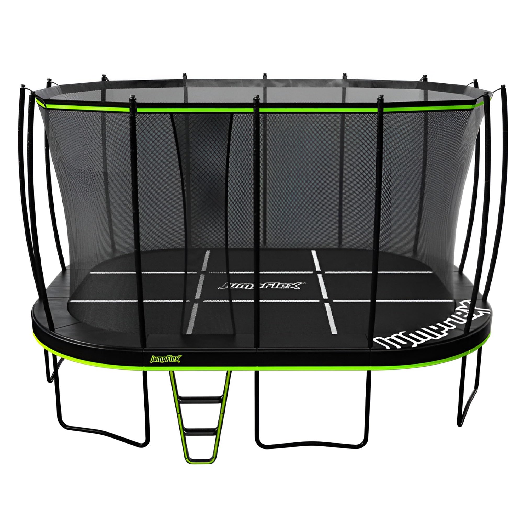 JumpFlex Trampoline MEGA Round Outdoor Trampoline with Net Enclosure and Ladder Playset, for Kids and Adults, Green/Black