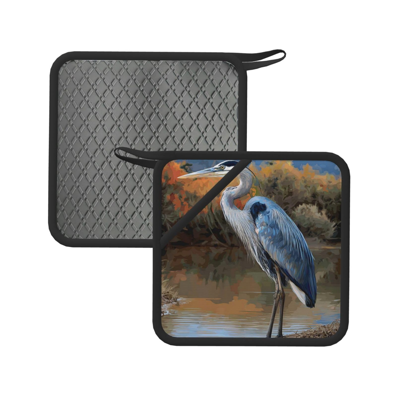 Pot Holders Set of 2 Kitchen Heat Resistant Potholders Heron Silicone Aunty-hot Pad Cotton Lining Oven Hot Pads for Cooking Baking BBQ Microwave Kitchen