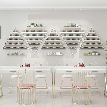 Nail Polish Racks for The Wall, Metal Wall-Mounted Nail Polish Storage Racks 5 Tiers Triangular Display Rack, Multifunctional Hanging Salon/Beauty/Nail Shop Organizer White 10 Piece Set