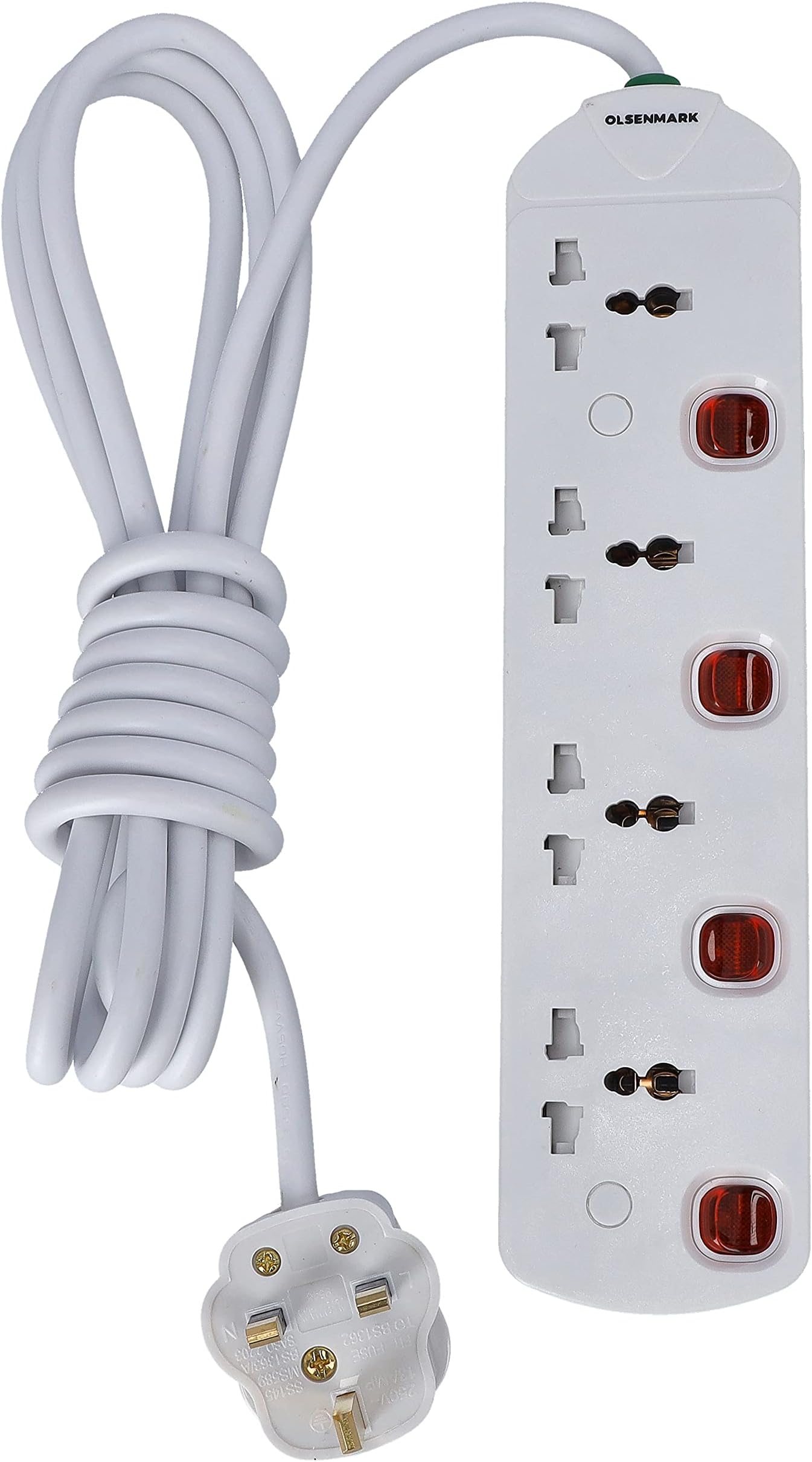 Olsenmark 4-Way Multi-Switch Extension with Universal Socket, 3 Meter Cable Length